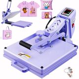 Merkloos Icecat Transferpers transferpersmachine - 38 x 38 cm - Dubbele buisverwarming - Digitale temperatuurregeling - Paars - Voor T-shirts en tegels