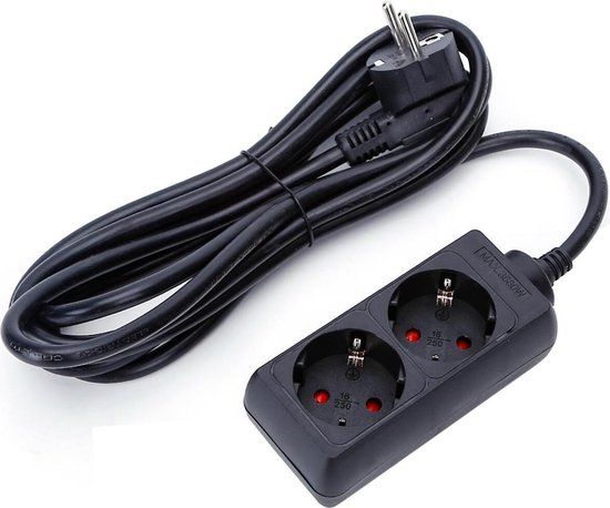 BES LED Verlengsnoer - Aigi Hambu - 3680W - 2 Stopcontacten - 3 Meter - Zwart