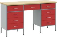 vidaXL Werkbank met lades, 3 stuks, rood, van hout en staal