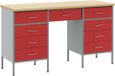 vidaXL Werkbank met lades, 3 stuks, rood, van hout en staal