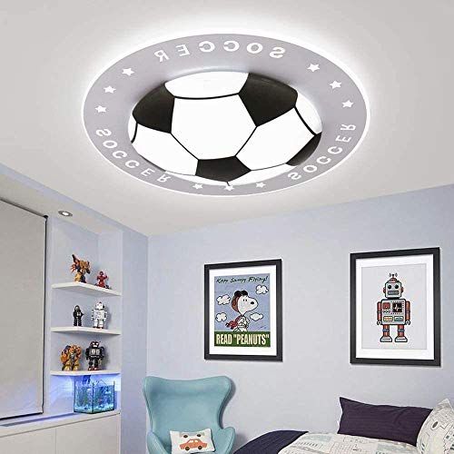 SAIVITT Dimbare plafondlamp, creatieve led-kinderverlichting, voetbal, design, kinderkamer, moderne plafondlamp voor jongens en meisjes, zwart, wit, acryl, lampenkap, decoratieve plafondverlichting, diameter 40 cm, 33 W