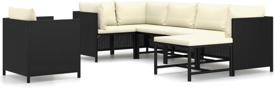 vidaXL 7-delige Loungeset met kussens poly rattan zwart