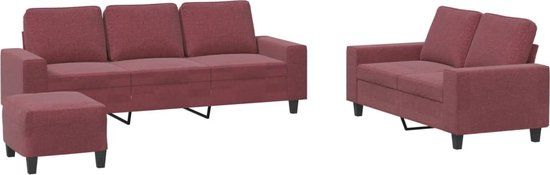 vidaXL 3-delige Loungeset stof wijnrood