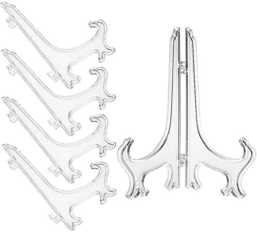 DUBENS 5 stuks transparante kunststof bordenstandaard platenhouders opklapbaar, schildersezel display staander voor presentatie, schaalstandaard, fotolijst, 20 cm (8 inch)