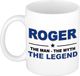 Bellatio Decorations Roger cadeau mok - man myth legend - naam koffiemok / beker - wit en blauw - 300 ml - verjaardag