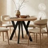 Pero Table De Salle À Manger Ronde Extensible, Style Loft, Scandinave, Diamètre : 100 / 200 Cm, Couleur : Craft Golden / Noir