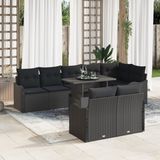 vidaXL Tuinbank Set 9-delig Zwart Polyrattan