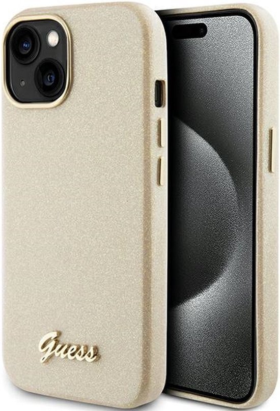 Guess Glitter Glossy Back Case - Geschikt voor Apple iPhone 15 (6.1") - Goud