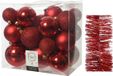 Decoris Kaemingk B.V. Kerstversiering kunststof kerstballen 6-8-10 cm met glitter folieslingers pakket rood van 28x stuks