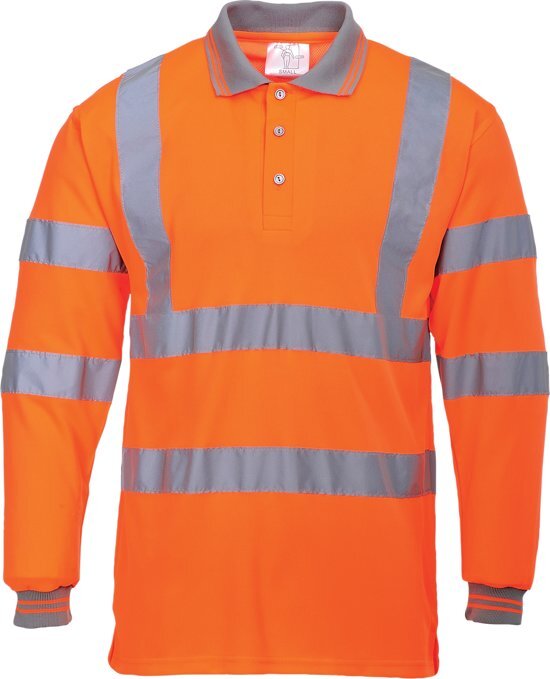 Portwest Hi-Vis Poloshirt Oranje met lange mouw en reflectie strepen Maat M