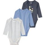 LUPILU Babyrompers, 3 Stück, van puur katoen. (Wit/donkerblauw/blauw, 50/56)