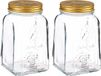 Pasabahce Pot de conservation Carré - 2x - verre - 1L - transparent/or - D10 x H17 cm - conservation des aliments