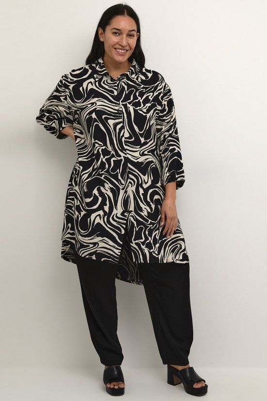 Kaffe Curve eco blouse Cala - 5XL (50) - Black/White Graphi
