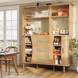 MODFU Buffetkast Schuifdeur Van Glas Rattanoptiek Houtlook