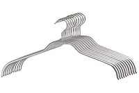 MAWA Hanger, Set van 10, Silhouette F, Ruimtebesparend, Duurzame Metalen Kleerhanger, Perfect voor T-shirts en Jumpers, 360° Draaibare Haak, Antislip Gecoate, 45 cm, Zilver