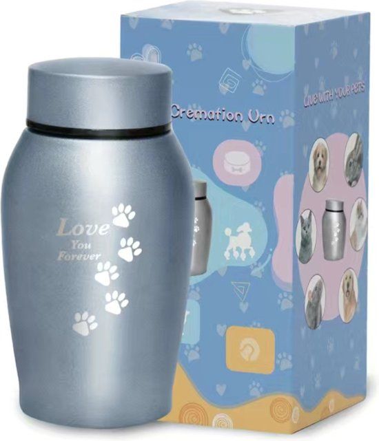 Urn - RVS - 500 ml - blauw - Love you forever (E) - voor dieren