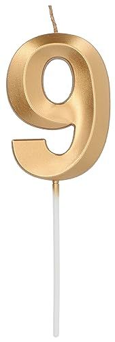Folat - Kaars cijfer 9 glamour goud metallic 7 cm