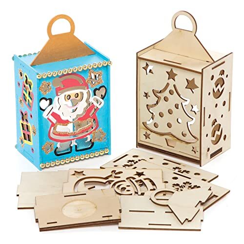 Baker Ross FE641 Kerst houten lantaarn knutsel sets voor de kinderen - Pak van 3, Houten Knutselset, Creatieve kerst Activiteiten voor Kinderen om in te Kleuren, Versieren en Tentoon te Stellen,