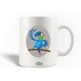 Keramische mok maniacase, Cartoon Funny Papegaai Blauw