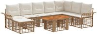 vidaXL Tuinbank - Set - 9 - st - Natuurlijk - en - Crème - Wit - poly - rattan