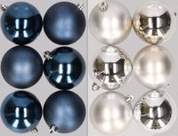 Kaemingk B.V. 12x pièces boules de Noël en plastique mélange bleu foncé et argent 8 cm