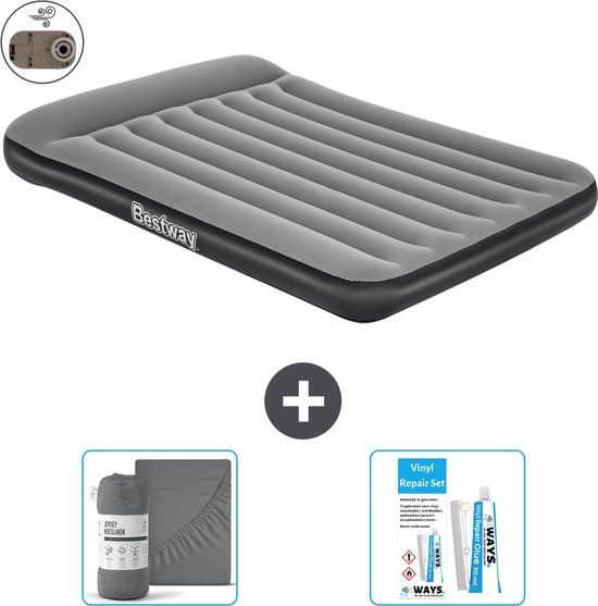 Bestway Luchtbed - Twijfelaar - 137 x 191 x 30 cm - Grijs - Inclusief pomp, hoeslaken en reparatieset