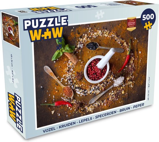 MuchoWow Puzzel Vijzel - Kruiden - Lepels - Specerijen - Bruin - Peper - Legpuzzel - Puzzel 500 stukjes - Sinterklaas cadeautjes - Sinterklaas voor grote kinderen