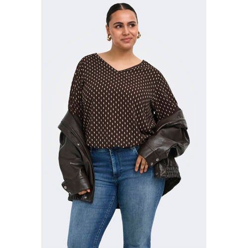 ONLY CARMAKOMA ONLY CARVICA LIFE L/S V-NECK rechtvallende top Plus Size - bruin