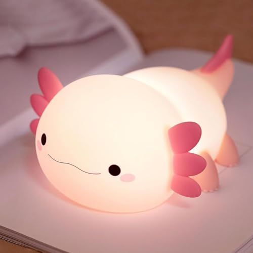 FAMIDUO Axolotl Kindernachtlampje, Roze Axolotl Lamp, Zacht LED Nachtlampje voor Kinderkamer, Zachte Siliconen Dierenbedlamp van Voedselkwaliteit, Schattige Kamerdecoratie voor Moeder, Meisjes, Baby