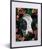 Merkloos / Sans marque PosterMonkey B.V. Fotolijst incl. Poster - Koe - Bloemen - Bladeren - Dieren - 30x40 cm - Posterlijst