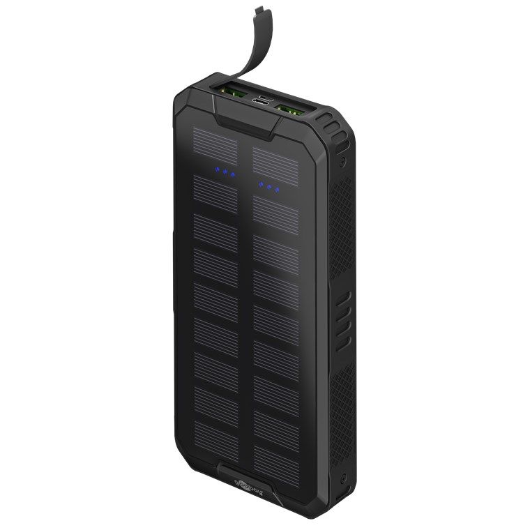 Goobay 20000 mAh Powerbank - Black - Solar Charging - USB-C PD - Quick Charge 3.0 - IP44