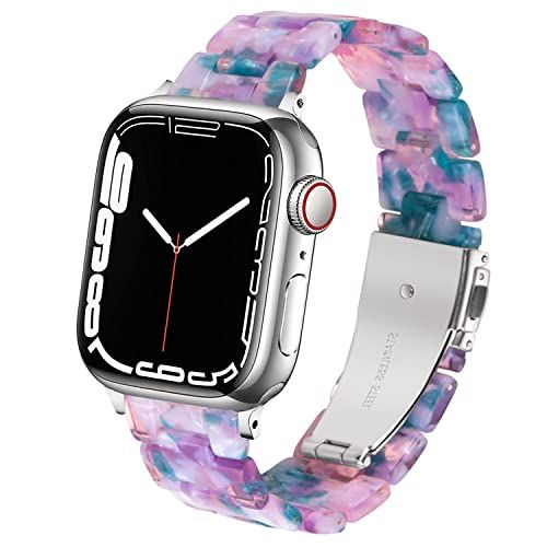 DEALELE Armband Compatibel met iWatch 42mm 44mm 45mm, Kleurrijke Hars Vervanging Horlogebandje voor Apple Watch Series 7 / 6 / 5 / 4 / 3 / SE Vrouwen Mannen, Fluorescerend violet