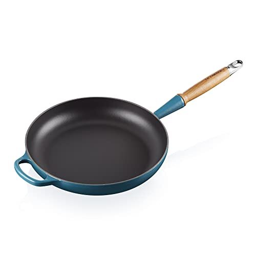 Le Creuset Signature gietijzeren koekenpan met houten handvat 28cm Groenblauw