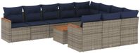 vidaXL Ensemble de banc de jardin 11 pièces avec coussins, gris, polyrotin