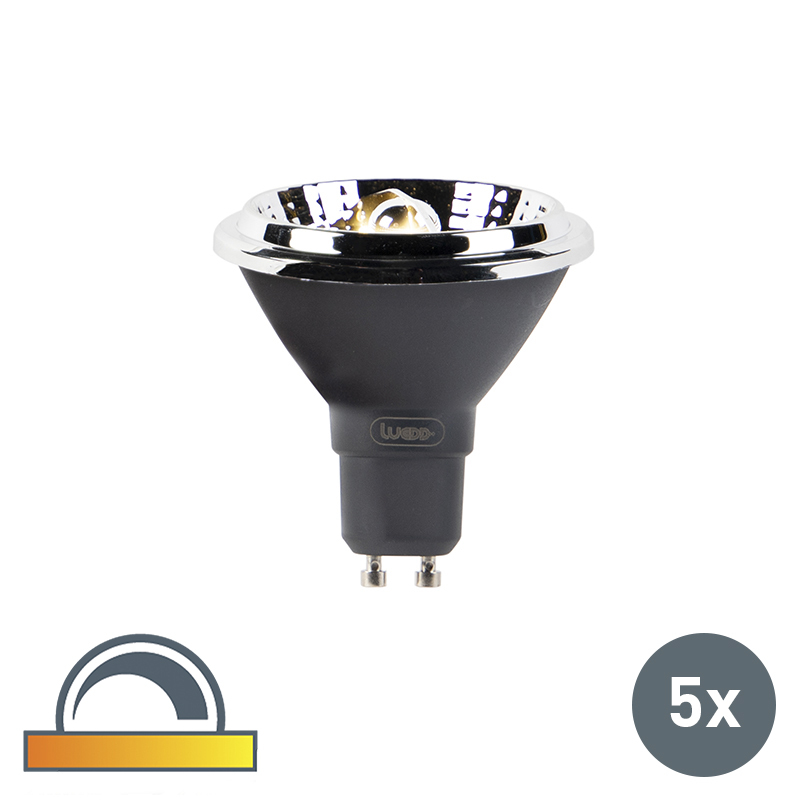 LUEDD Set van 5 LED lampen AR70 GU10 6W 2000K-3000K dim to warm