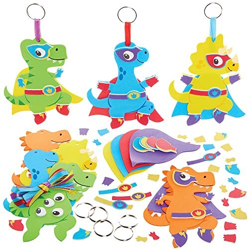 Baker Ross FX571 held Dinosaurus Mix en Match Sleutelhanger Sets - Set van 8, Schuim Knutsel Sets voor Kinderen