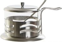Item International Glazen/metalen suikerpotje met deksel en lepel - Zilver