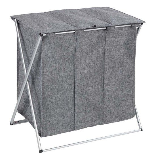 Wenko Trio wasmand met deksel - 3-vaks - 118 liter - Grijs