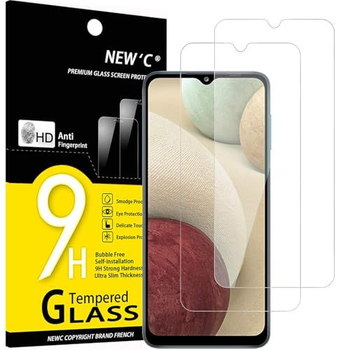 NEW'C 2 Stuks Screen Protector voor Samsung Galaxy A12, Galaxy A02s, Gehard Glass Schermbeschermer Film 0.33 mm ultra transparant, ultra resistent, Anti-kras, anti-vingerafdrukken