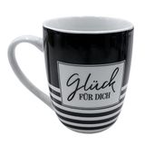Dekohelden24 Koffiemok van porselein met zwarte en witte strepen, gelukspatroon voor jou, 10 x 8 cm, inhoud 250 ml, vaatwasmachinebestendig, 10 cm