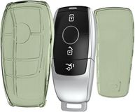 kwmobile coque de clé de voiture compatible avec Mercedes-Benz Smart Key (Keyless) - Boîtier de clé de voiture en TPU - Transparent en vert / transparent