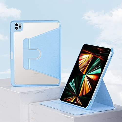 GrimClub Blauwe hoes voor iPad 11 10,9 inch nieuw bijgewerkte 360° rotatieondersteuning met pengleuf Air4 2021 Pro 2018 Pro 2020 Pro