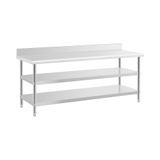 Royal Catering RVS tafel met opstaande rand - 200 x 70 x 16.5 cm - 235 kg - 2 planken