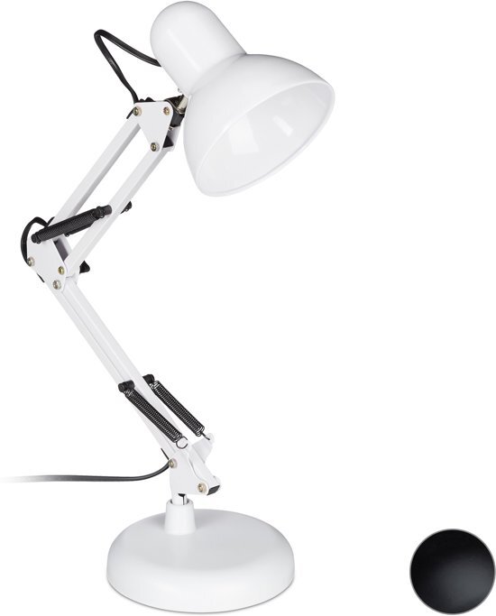 Relaxdays retro bureaulamp - flexibele knikarm - tafellamp - leeslamp metaal verstelbaar wit
