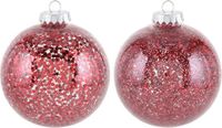 Merkloos / Sans marque Koopman International 2x Rode kunststof sterren/glitter kerstballen 10 cm