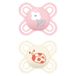 MAM Perfect Start Set van 2 siliconen fopspenen voor een gezonde mondontwikkeling, set van 2 babyaccessoires met sterilisatorhouder, roze/neutraal