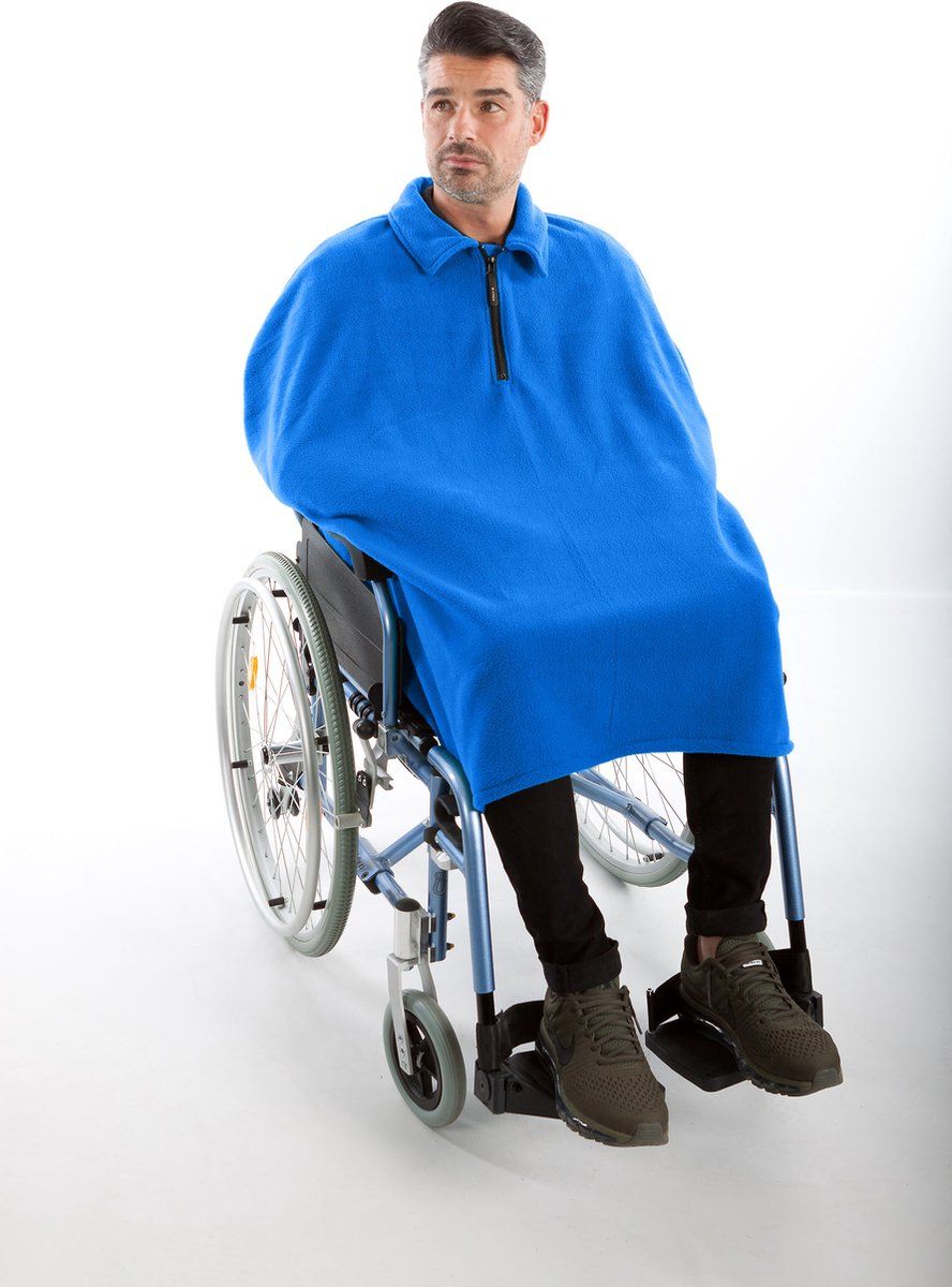 4Care Rolstoel poncho fleece - Rolstoelcape heren - Rolstoelcape winter - Blauw