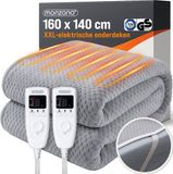 deuba Monzana Warmtedeken - Elektrisch Fleece 160x140cm 2x60W - Grijs