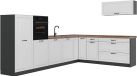Vicco Hoekkeuken R-Line, Wit landelijk/Antraciet, 327 cm goudkleurig eiken werkblad