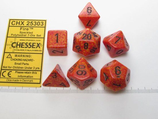 Chessex Speckled Fire Dice Set - Black/Orange